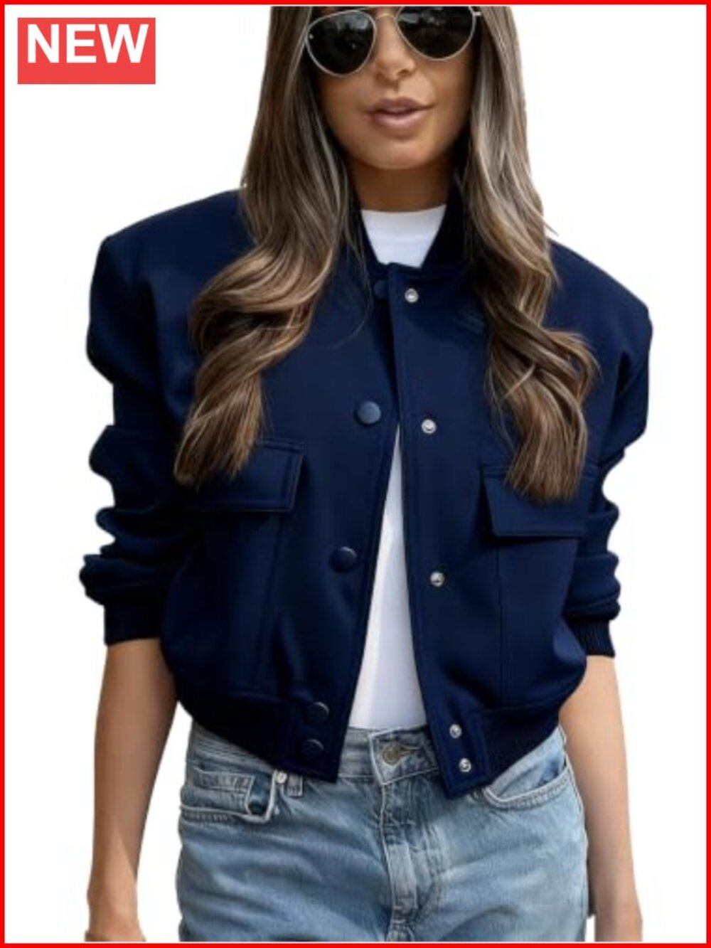 Women's Cropped Bomber Varsity Jacket Button Down Polyester Casual